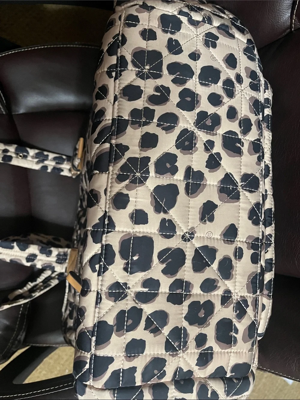 Quilted Leopard-Print Baby Bag in Navy and White